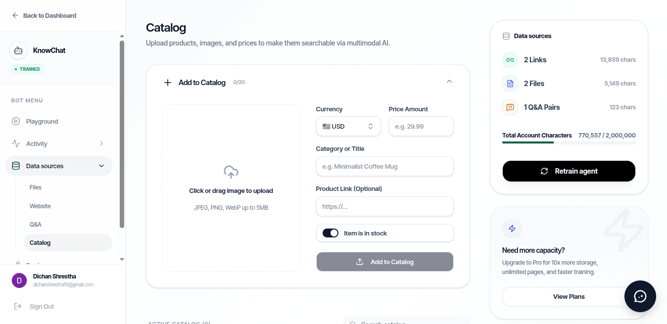 KnowChat dashboard preview